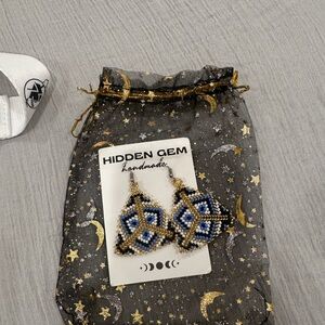 Blue and Gold Beaded Earrings